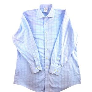 Brooks Brothers 1818 Regent Blue Check Non Iron Dress Shirt Mens 16 1/2